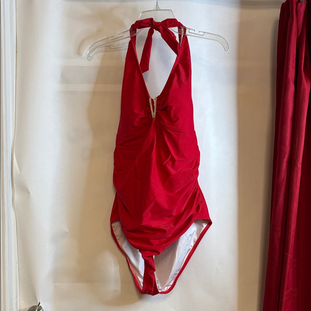 Elegant Red Halter One Piece Swimsuit